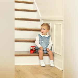 New Luli and Me Boys Blue Deluxe Velvet Romper size multiples